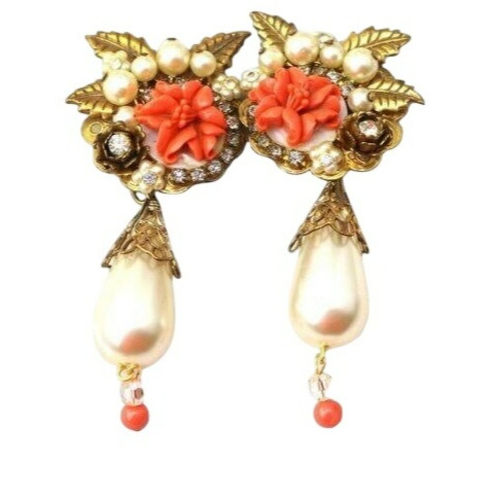 Sugar Gay Isber Vintage Coral Pearls Earrings Contemporary Jewelry